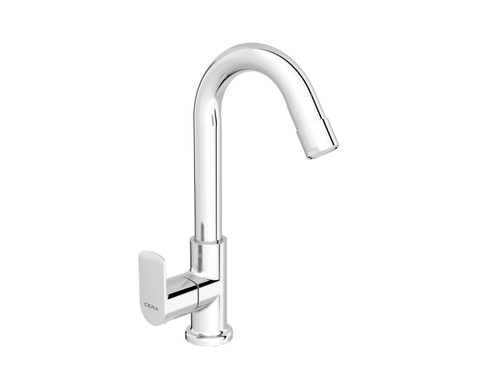 Chromo Pillar cock with swan neck spout left and aerator